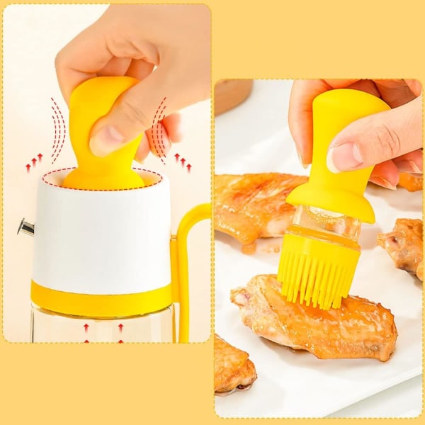 (gul)Oljedispenserflaska med grillborste 2 i 1 glasolivoljedispenserflaska för köksbakning BBQ Grill Air Fryer och oljeborstegryta