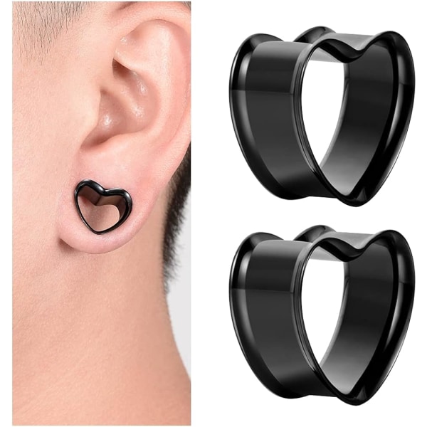 3 par öronproppar i rostfritt stål (stålfärg 10 mm), hjärtformade hörselproppar, köttiga sträckare