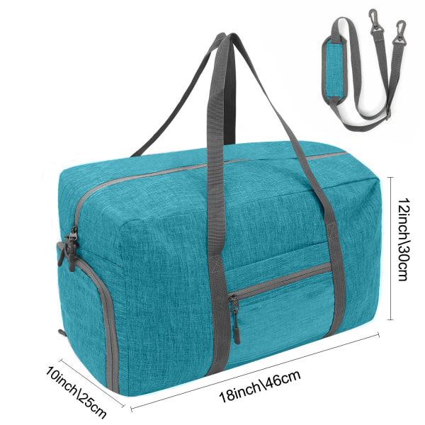 Bagageväska 46 * 30 * 25cm (lila (med axelrem)), hopfällbar resväska i botten, handväska, handbagage för kvinnor och män för