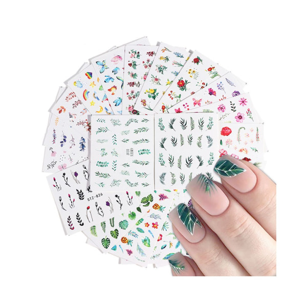 29 europeiska och amerikanska populära element blommig fräsch stil Vattenöverföringar Nail Art Stickers Dekaler Självhäftande för kvinnor Flickor Gel Nails Art Desi