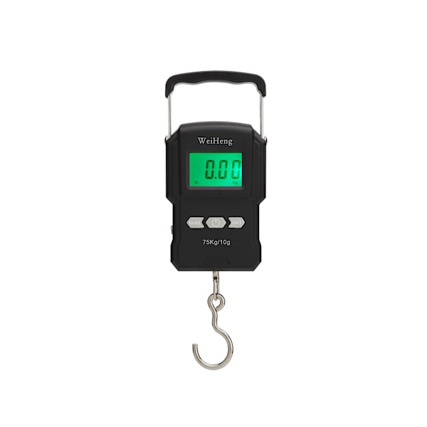 75 kg riippuva matkalaukkuvaaka, elektroninen kalastusvaaka taustavalaistulla LCD-näytöllä, mittanauhalla ja 2 x 7 paristolla, sopii ulkokalastukseen, musta.