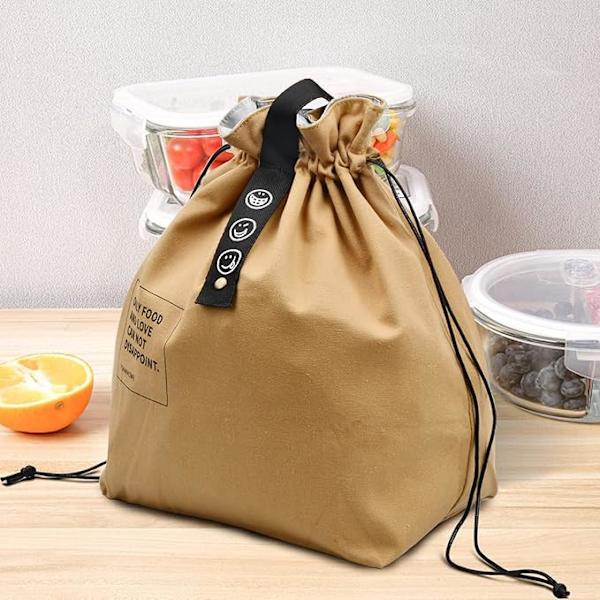 Isoleret madtaske (Khaki), Bomulds madtaske 30*21cm, Bærbar madtaske, Foldbar taske, Genanvendelig indkøbstaske til rejser, picnic, camping
