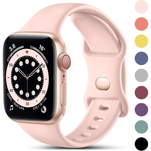 Rosa 2-pack kompatibel med Apple Watch-band 38 mm 40 mm 41 mm, ersättningssilikonband för iWatch Series 8 7 6 5 4 3 2 1 SE Ultra, 42 mm/44 mm/45 mm/4