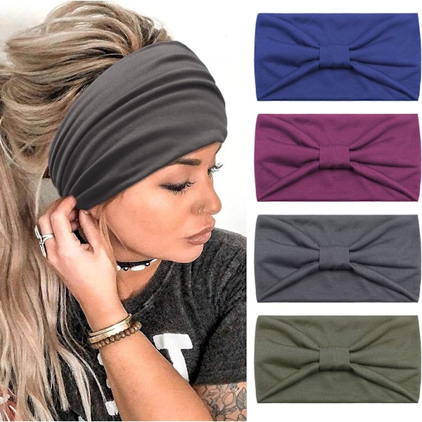 4 st (blå, grön, grå, lila) Hårband för kvinnor Bred elastisk mjuk Boho Hårband Leopardmönstrad Yoga Sport Hårband Flerfärgat Hårband för kvinnor