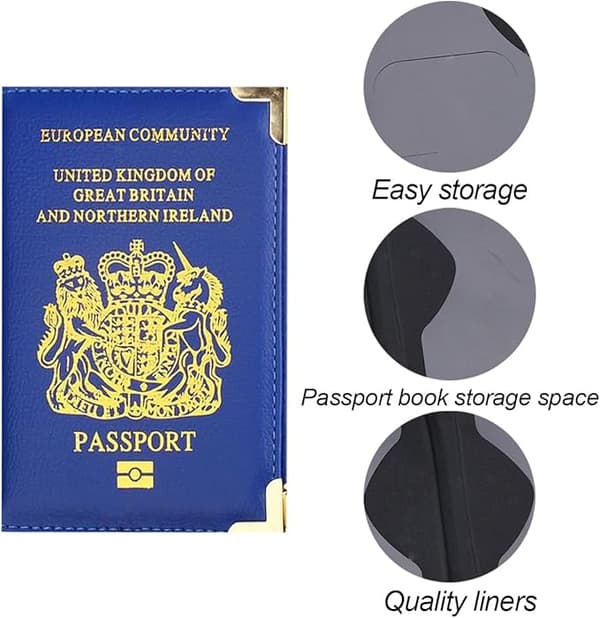 Brittiskt pass plånböcker för män och kvinnor (blå), resefodral i PU-läder för pass