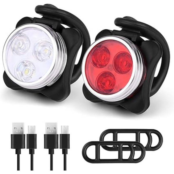 LED-cykellampa, uppladdningsbar fram- och baklampa för cykel, cykelbelysningsset USB-belysning stöttålig vattentät strålkastare LED-cykellampa för MTB VTC