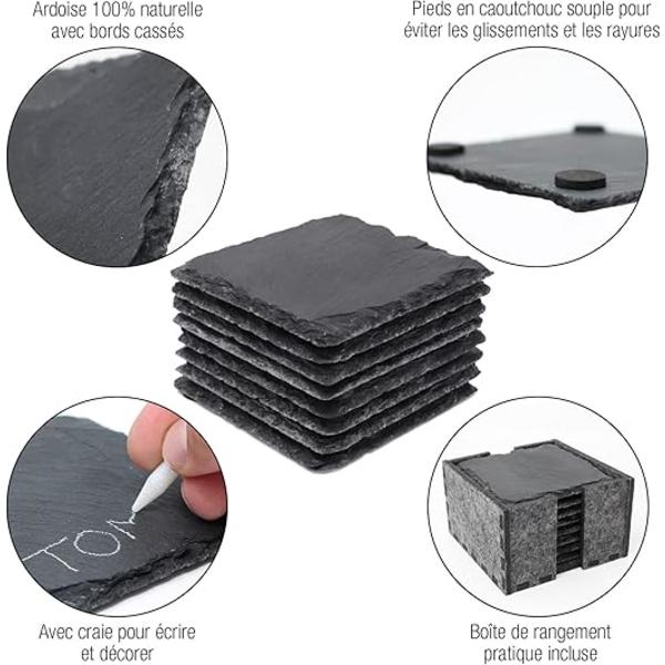 Mørkegrå Skifer Coasters (4 stk) - Dekorative Coasters Under Skiferpotter og Filt Opbevaringskasser