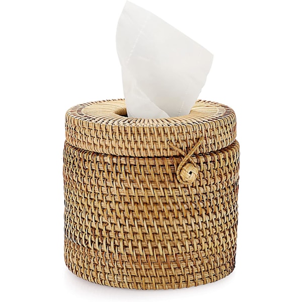 Rattan servettpappershållare, ansiktshandduksdispenser för hem, kontor, bil, hotell (15x14cm, naturlig)