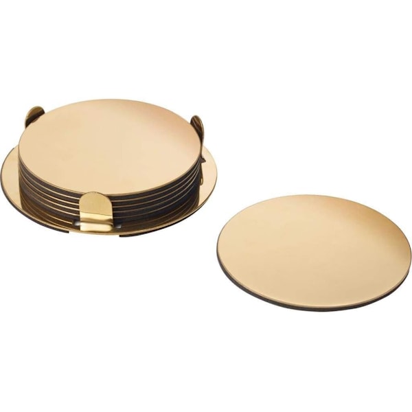 Brikkesett med 6 brikker med holder – Gull/Messing – 8,5 cm Dia