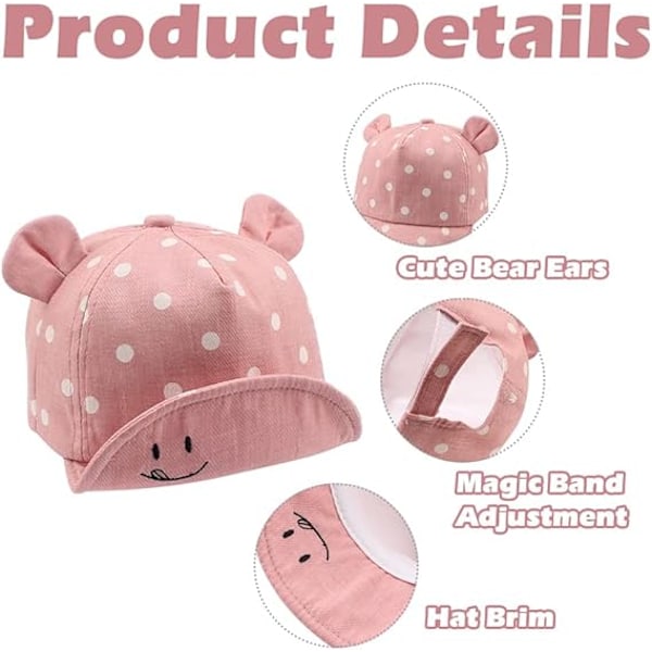Bomullssolhatt för bebis (rosa, hattens omkrets ca 46 - 48 cm) 12 till 24 månader Flickor Pojkar barn solhatt justerbar hatt vår sommar höst