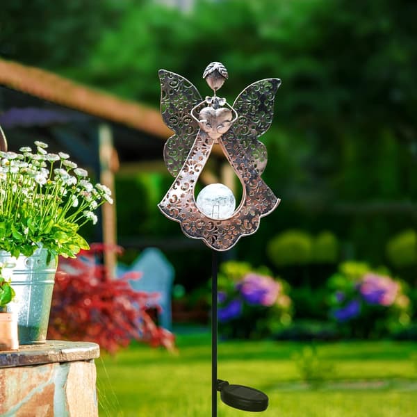 (Angel-Bronze) Solcelle havelys, metal engel, solcelle varm hvid LED, mindegave - Solcelle engel lys perfekt som engel minde