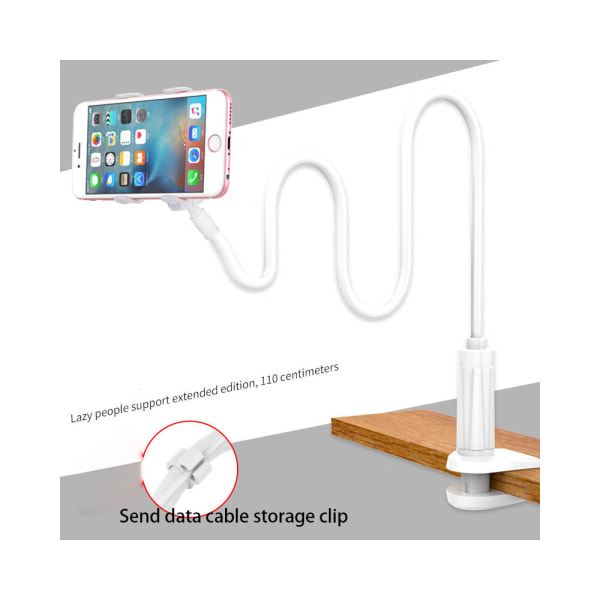 Ett stycke (ca 1,1 m lång) Svanhals Telefonhållare Stativ för säng Mobiltelefoner med flexibla armar Monteringsklämma på skrivbordet Kompatibel med iPhone 13 12 11 Pro Xs