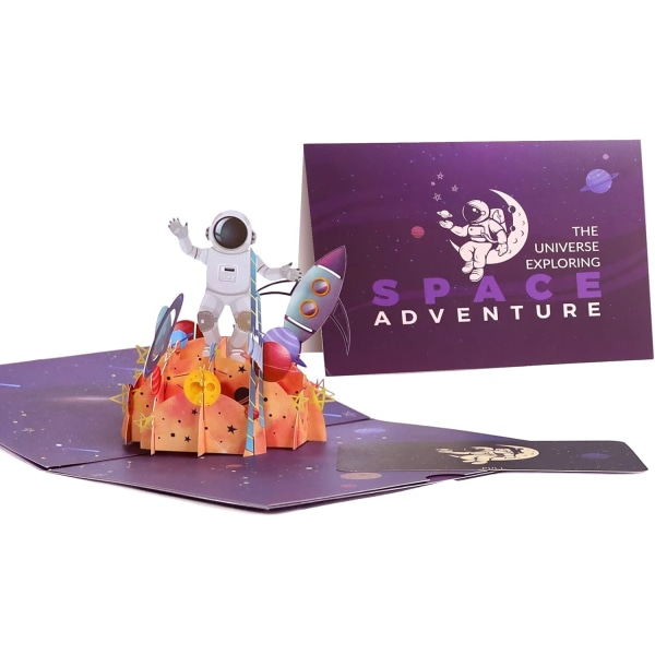 Syntymäpäiväkortti lahjaksi lapsillesi, ystävillesi ja rakastajillesi, 3D Pop Up -onnittelukortti avaruus ja astronautti