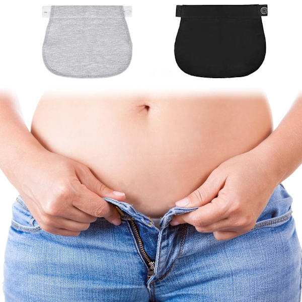 2 stk. Sort+Grå Maternity Bukser Forlænger Justerbar Elastisk Talje Graviditetsbælte Forlænger Elastisk Maternity Bukser Forlænger til Gravide Kvinder