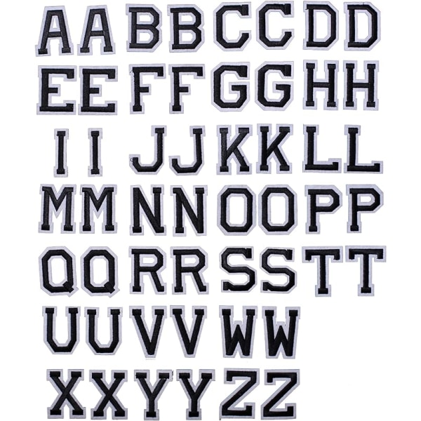 Alfabetskläder Strykplåster (2-pack), 52 bokstäver A till Ö, svart och vitt