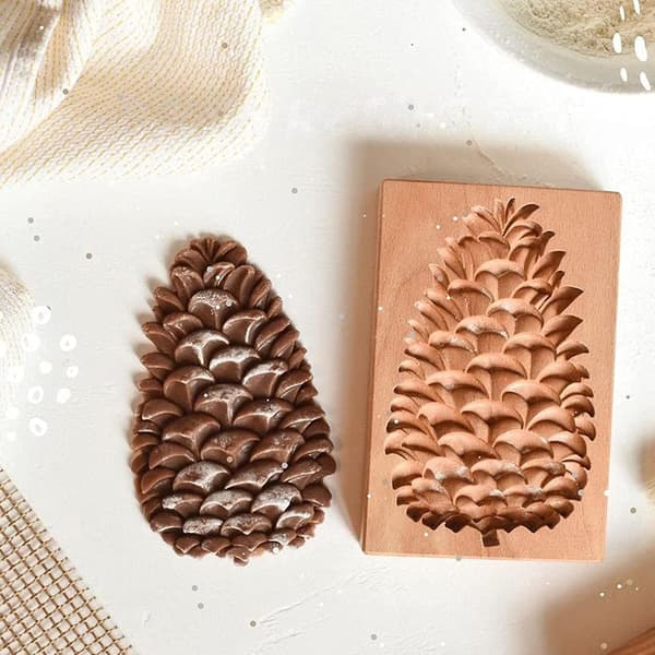 Bageform i træ, bærbar kageform, rosekage, træ, honningkager, mørdej Pine cones