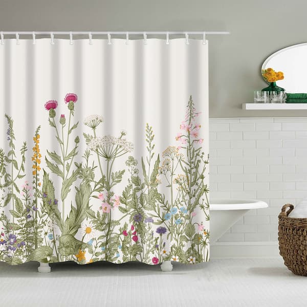 Blommig duschdraperi (120 * 180cm) vattentätt och mögelresistent tvättbart duschdraperi för badrum, retro blommönstrat duschdraperi med
