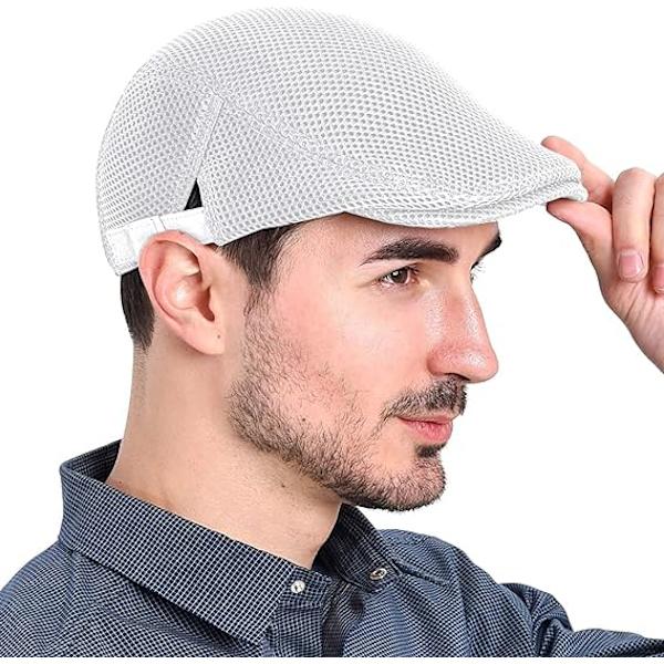 Sommarandningsbar basker för män, sommarplatt basker för kvinnor, andningsbar mesh sommarhatt för män huvud 56-60 cm vit