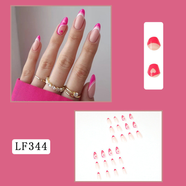 24 stycken Rose red (lim typ) Fake Nails Long, Pretty Medium Ballerina Stick on Nails for Women, Akrylkista Kristall False Nails med lim för nagel
