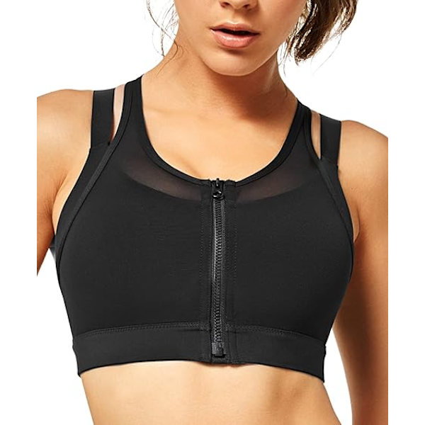 Sport-bh för kvinnor med dubbla remmar, mesh, XL, dragkedja, plus size-stöd, jogging, fitness