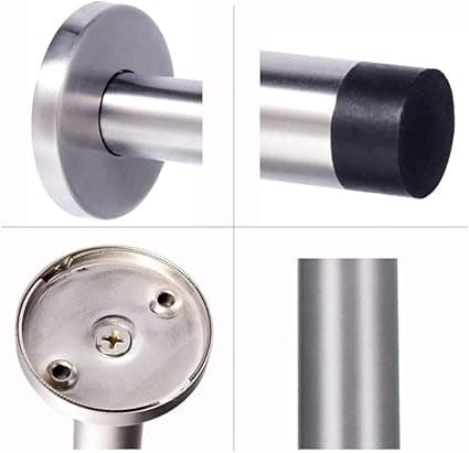3-delt sylindrisk dørstopper i gummi (80 mm, perforert/ikke-perforert dobbel funksjon), krombelagt sølv dørstopper for ski, kraftig rustfritt stål