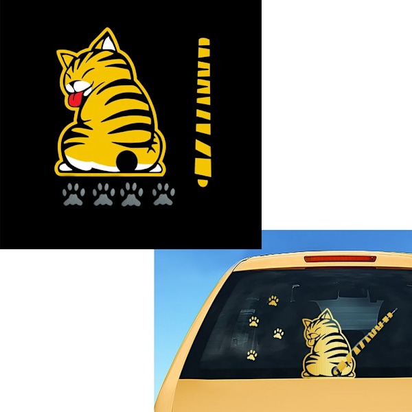 En gul katt Tegneserie Morsom Katt Bevegelig Hale Klistremerker Reflekterende Bilvindusvisker Dekaler Bil Styling