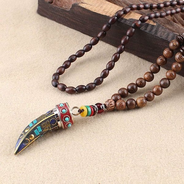 VintageBeadsPitkäKaulakoruKetjuNeulePuuKaiverrusLuonnollinenEtninenHäränSarviBuddhalaisuusMinimalistinenPunainenBoheemiVaatetusAsusteetUnisexYksinkertainen