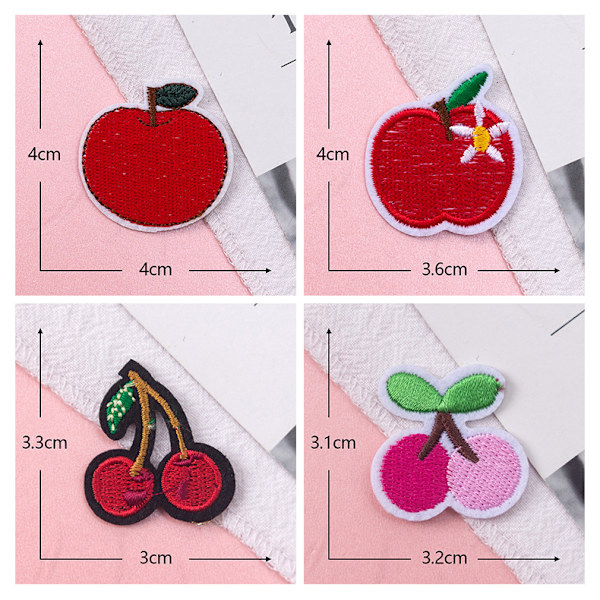 Broderede frugt patches (sæt med 16), søde frugt stryge-på/sy-på patch applikationer til tøj, kjoler, hatte, jeans, DIY tilbehør