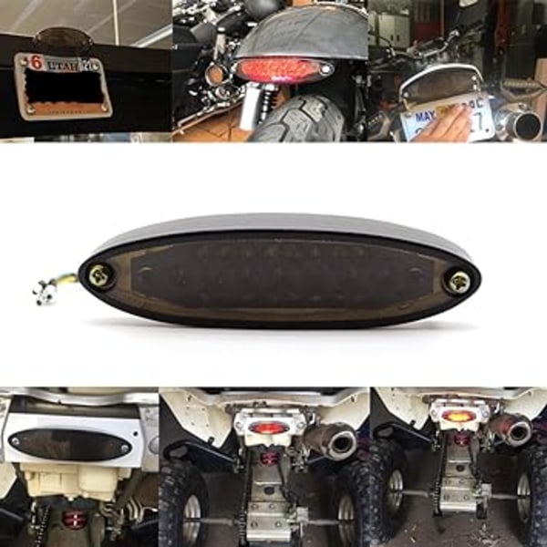 Motorcykel LED-bakljus bromsstoppljus ATV-bakljus Universal registreringsskyltljus (rök)