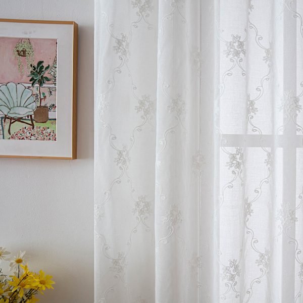Vit 132*114 Avdelare Dörr Gardin Voile - Extra Lång Voile Gardin Ögla Övre Skjutdörr Partition Tjocka Gardiner Sekretess Skyddad Nät Gardin