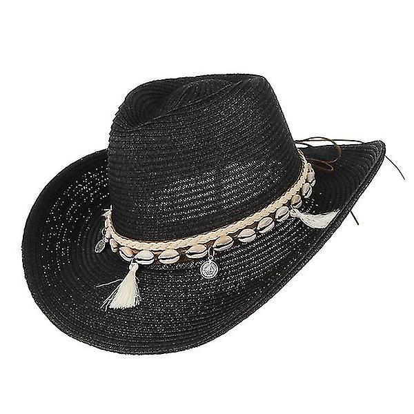Hatt Halmhatt för västerländsk cowboyhatt Trendig solhatt cap Black