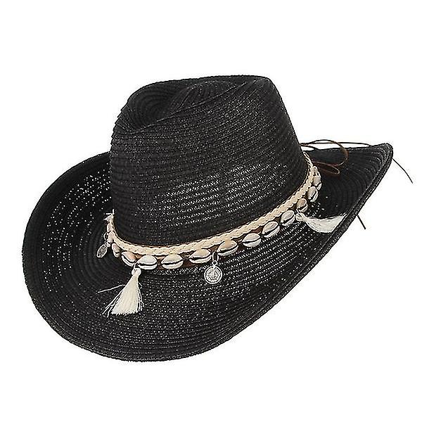 Hatt Halmhatt För Western Cowboyhatt Trendig Solhatt Strandkeps Black