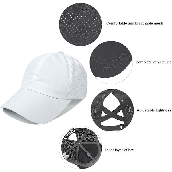 Vit (Huvudomkrets: 57-58 cm) Baseballkeps Kvinnor Män Unisex Sommarkeps Anti UV Sportkeps Hästsvanskeps för Löpning Golf Cykling Vandring