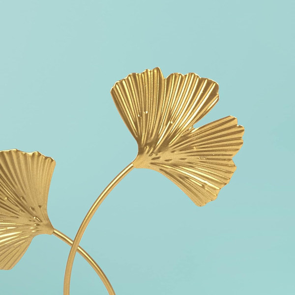 Ginkgo blad metallskulptur, Ginkgo Biloba prydnader med bas, Modern blad skulptur för hemmakontor hall och kontor (28 x 14 cm)