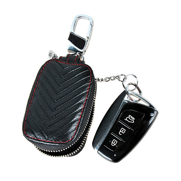 En styck (kaffefärg, ca 8,5cm×5,2cm) Äkta Läder Bilnyckelring väska Bil Smart Nyckelring Hållare Fodral Skydd Ficka Fjärrnyckelringar Fob