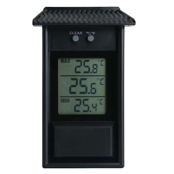 Svart trädgårdstermometer inomhus- och utomhustermometer kylskåpstermometer, digital termometer för växthus, digital termometer med min-max