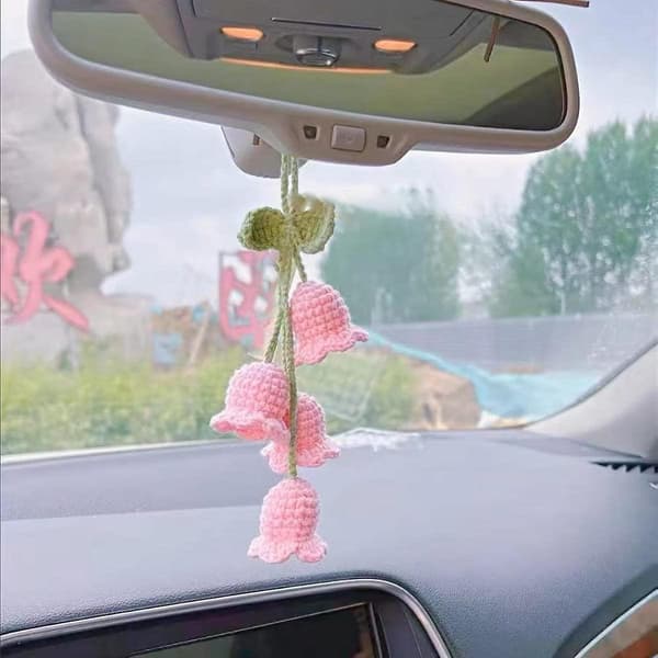 Bilpynt Bilophæng Sød Bil Tilbehør, Bil Tilbehør Til Kvinder, Håndstrikket Pink