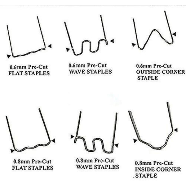 300 kpl kuumaliimapistoolin niittejä, 6 tyyppiä auton puskurin muovinkorjauskone muovihitsaus hitsaus aalto niitit korjaustyökalusarja kaikkiin autoihin 0.6mm Wave Staples 300pcs