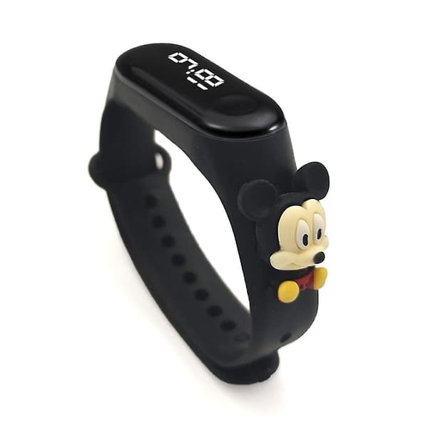 Vattentät digital LED söt barnklocka flicka pojke tecknad klockor Black Mickey