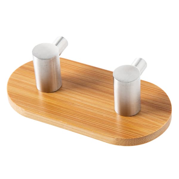 2 krokar självhäftande krok, väggkrokar för badrum handdukshållare krokar kök sovrum stick krok, bambu och rostfritt stål