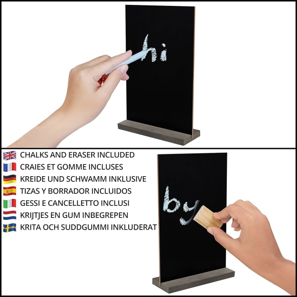 Mini Chalkboard Set av 6 - 15 x 22 cm - Små dubbelsidiga tavlor med trästöd - Bordsskylt för bröllop, födelsedag och mat/buffé