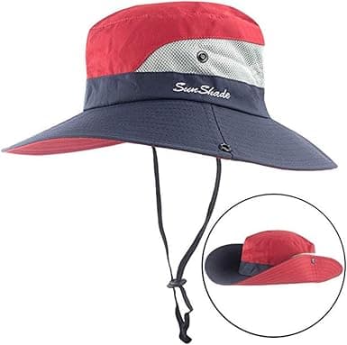 Sommerhatt for kvinner, netting, bred brem, UV-beskyttelse, med hull for hestehale