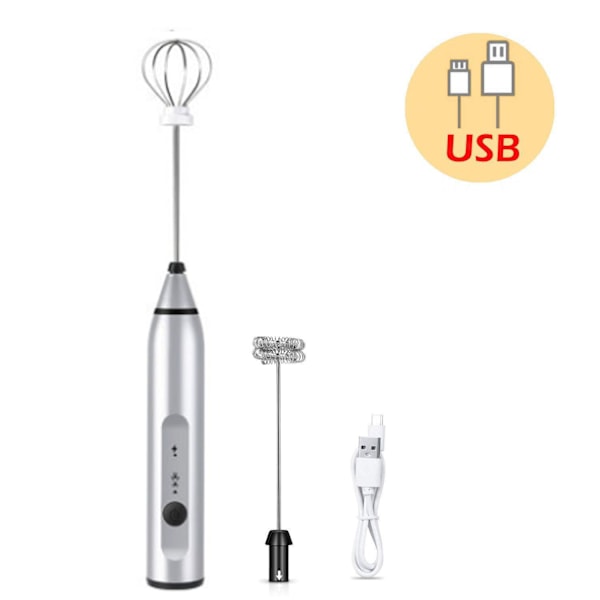 Silver Elektrisk Mjölkskummare, Kaffeskummare, Uppladdningsbar, Dryckesmixer, Handskummare, Blender, Kökshjälp, Handmixer, Elektrisk Mixer.