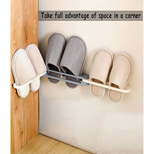 (Grå) Slippers Hylde Hængende Sko Organisatorer, 3 i 1 Foldbar Holder Sko Bøjle Vægmonteret Sko og Badeværelse Håndklæde Organisator Hylde