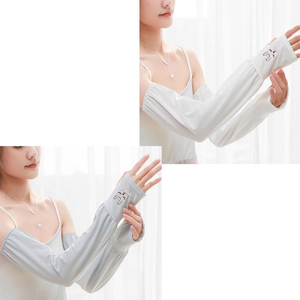 Två par (vit + grå, kanin-is-ärmar) UV-skydd Kylarmsärmar för kvinnor män, solskyddande fuktavledande handskar för att cover armar för