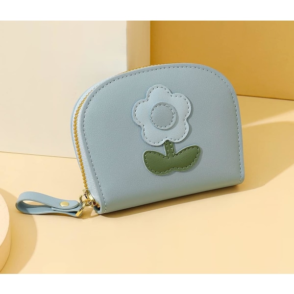 Blå organizer Case Liten Kreditkortsplånboksförpackning, Pocket Case med dragkedja Söt blomma för damer, flickor, kvinnor