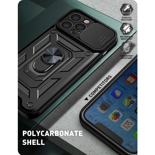 Roséguld iPhone 13 pro max skal med glidande kamerahölje och stativ, inbyggd 360° roterande ringhållare magnetiskt skal för iPhone 12 / 13