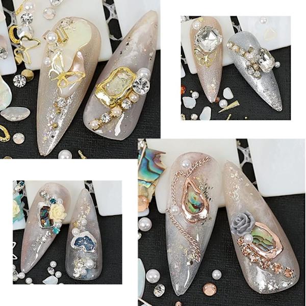 6 Lådor 3D Nagelkonst Strass Blandad Stil Nagelkonst Dekoration Nagelkonst Berlocker Rosblomma Metallnitar Nagelkedja Snäckskivor Diamanter Pärljuveler fo