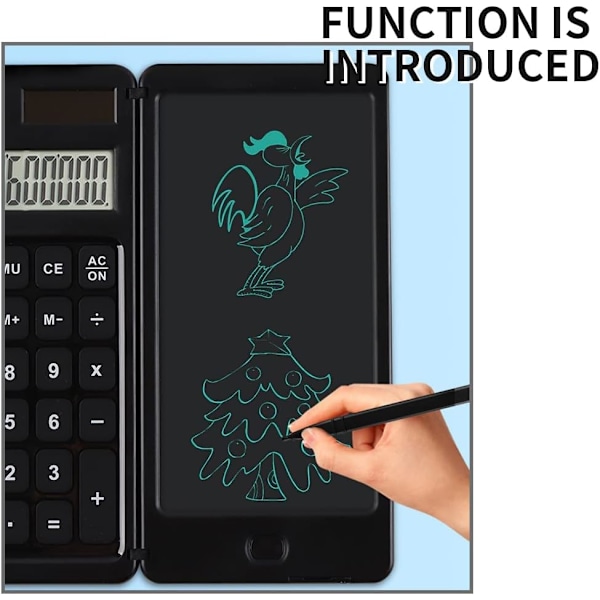 Liten miniräknare med skrivtavla och raderbar LCD-penna 6\", mini bärbar miniräknare 10 pekdon, sol- och dubbla strömbatterier, hopfällbar miniräknare för