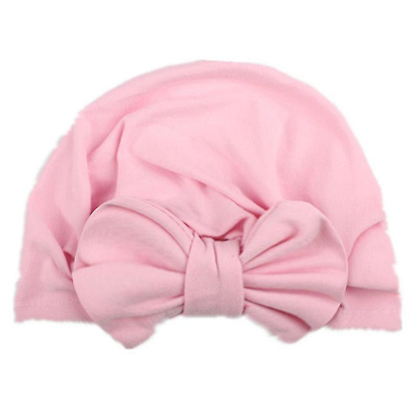 Nyfödd baby turban knut huvud wrap bekväm pojkar flickor mössa hatt keps Pink